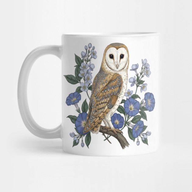 Barn Owl Morning Glory Wildlife Art by BirdsnStuff