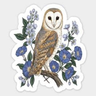 Barn Owl Morning Glory Wildlife Art Sticker