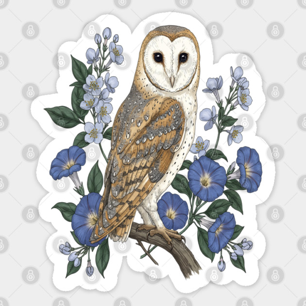 Barn Owl Morning Glory Wildlife Art Sticker by BirdsnStuff