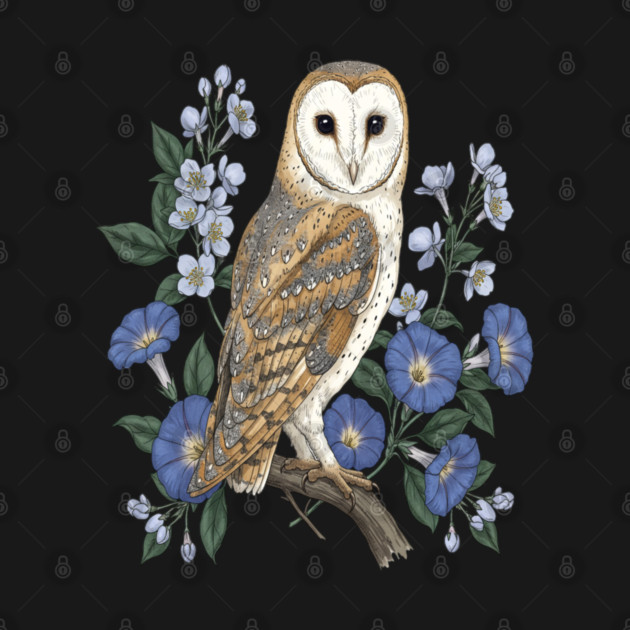 Barn Owl Morning Glory Wildlife Art by BirdsnStuff