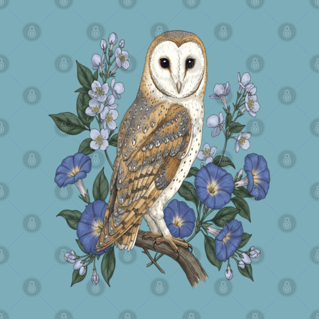 Barn Owl Morning Glory Wildlife Art by BirdsnStuff