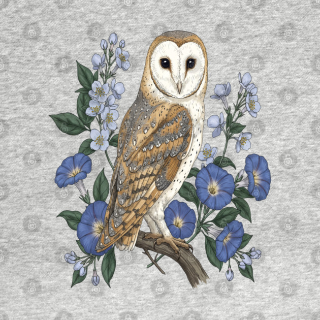 Barn Owl Morning Glory Wildlife Art by BirdsnStuff
