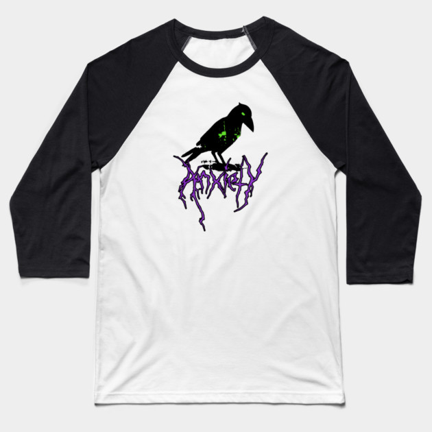 Anxiety Crow Baseball T-Shirt by casualteesinc