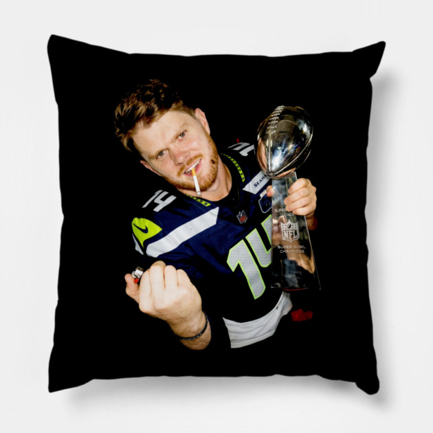 Sam Darnold #14 "GEQBUS" Super Bowl LX Champion Vintage Graphic Tee Pillow by dtr_art