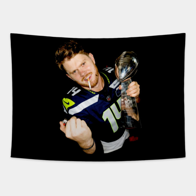 Sam Darnold #14 "GEQBUS" Super Bowl LX Champion Vintage Graphic Tee Tapestry by dtr_art