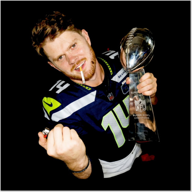 Sam Darnold #14 "GEQBUS" Super Bowl LX Champion Vintage Graphic Tee Wall Art by dtr_art