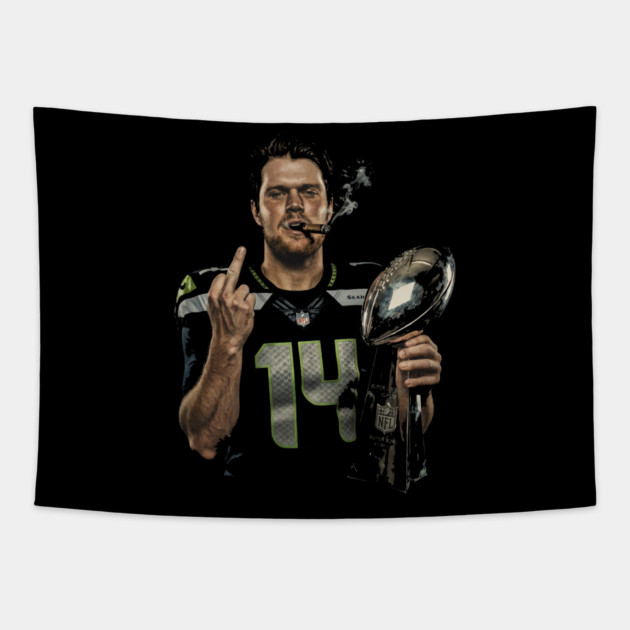 Sam Darnold #14 "GEQBUS" Super Bowl LX Champion Vintage Graphic Tee Tapestry by dtr_art
