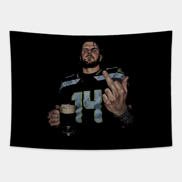 Sam Darnold #14 "GEQBUS" Super Bowl LX Champion Vintage Graphic Tee Tapestry by dtr_art