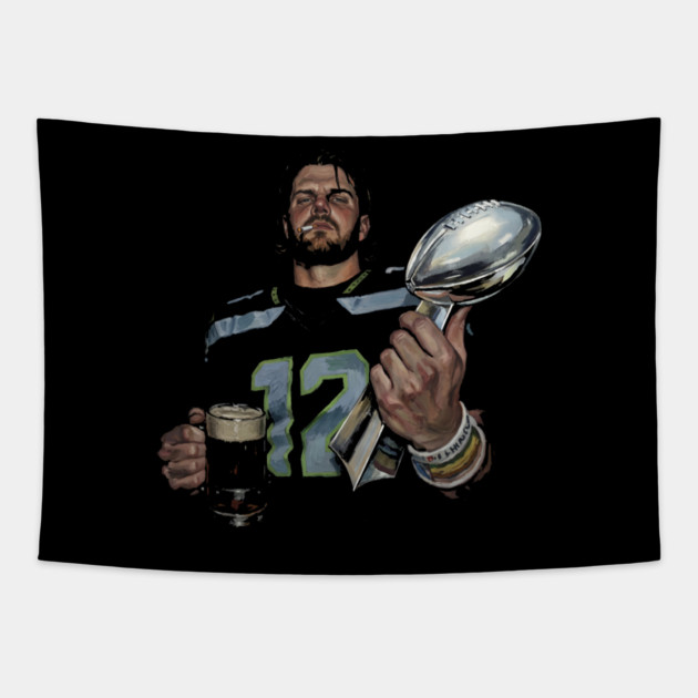 Sam Darnold #14 "GEQBUS" Super Bowl LX Champion Vintage Graphic Tee Tapestry by dtr_art
