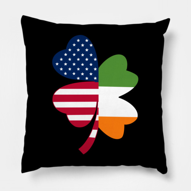Irish American Flag Shamrock St Patrick's Day Pillow by Creatifly Graphic Tees