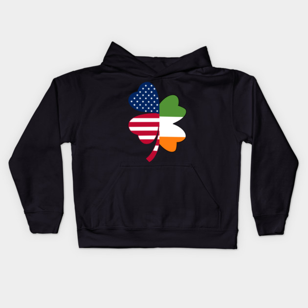 Irish American Flag Shamrock St Patrick's Day Kids Hoodie by Creatifly Graphic Tees