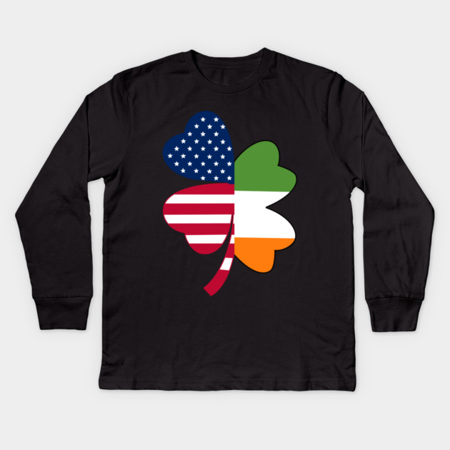 Irish American Flag Shamrock St Patrick's Day Kids Long Sleeve T-Shirt by Creatifly Graphic Tees