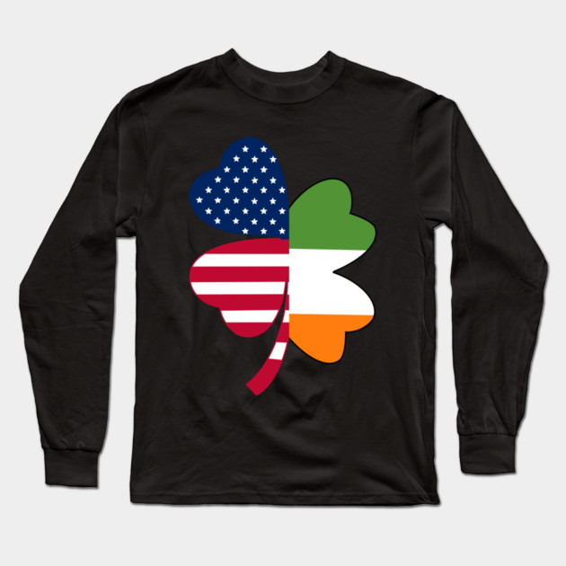 Irish American Flag Shamrock St Patrick's Day Long Sleeve T-Shirt by Creatifly Graphic Tees