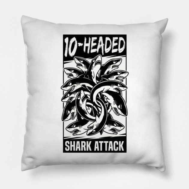 10-Headed Shark Attack Pillow by DrollDrifters