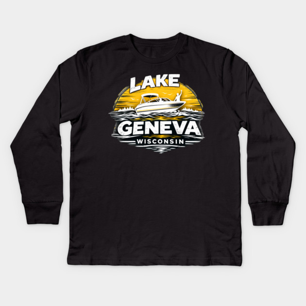 Lake Geneva Yellow Design Kids Long Sleeve T-Shirt by CrazyGirl