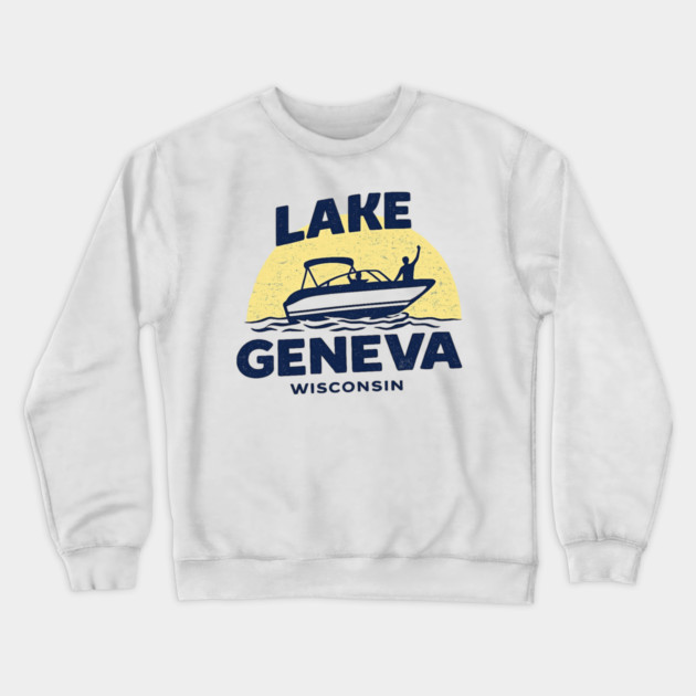 Lake Geneva b lue and yellow Crewneck Sweatshirt by CrazyGirl