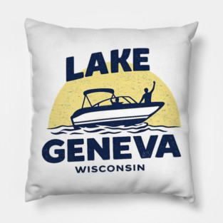 Lake Geneva b lue and yellow Pillow