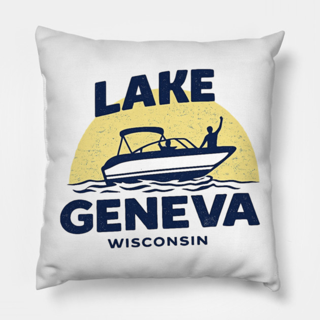 Lake Geneva b lue and yellow Pillow by CrazyGirl