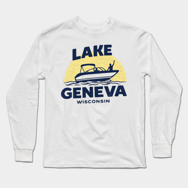 Lake Geneva b lue and yellow Long Sleeve T-Shirt by CrazyGirl