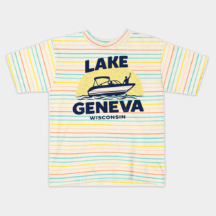 Lake Geneva b lue and yellow Kids T-Shirt