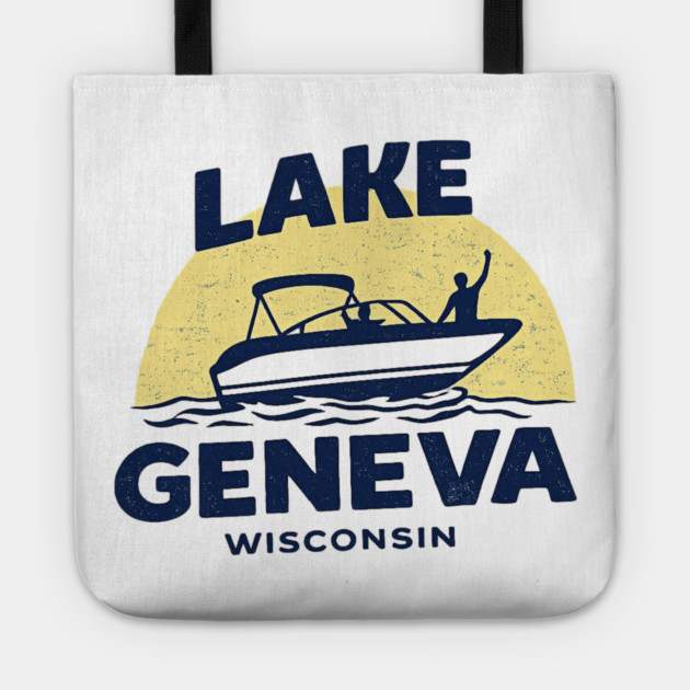 Lake Geneva b lue and yellow Tote by CrazyGirl