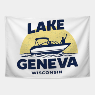Lake Geneva b lue and yellow Tapestry