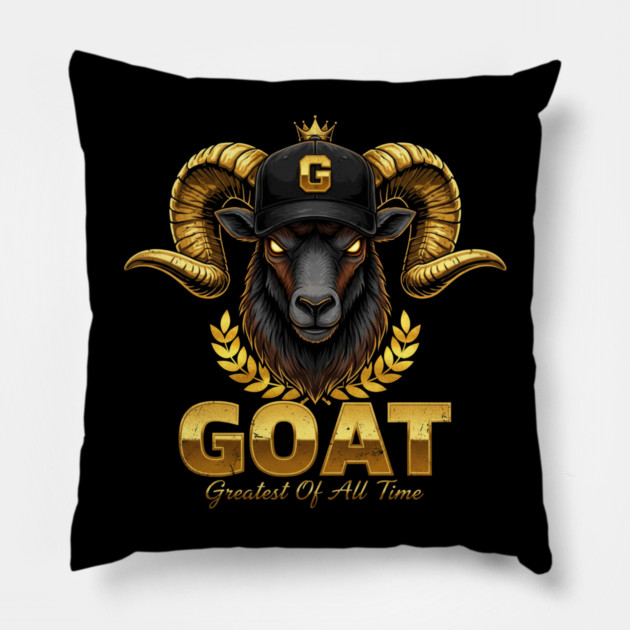 GOAT - Greatest of all Time - Black and Gold Pillow by UrbanLifeApparel