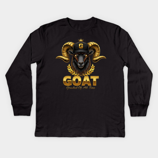 GOAT - Greatest of all Time - Black and Gold Kids Long Sleeve T-Shirt by UrbanLifeApparel
