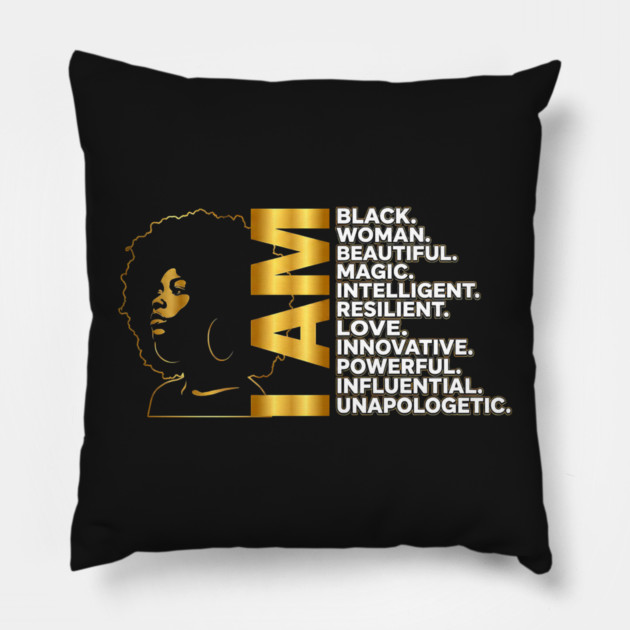 I Am | Black Woman Gold Edition Pillow by UrbanLifeApparel
