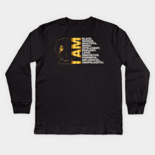 I Am | Black Woman Gold Edition Kids Long Sleeve T-Shirt