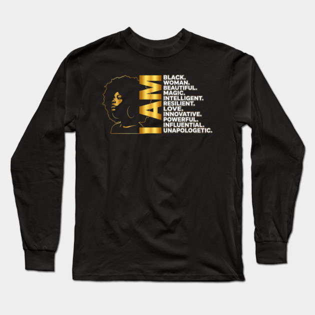 I Am | Black Woman Gold Edition Long Sleeve T-Shirt by UrbanLifeApparel