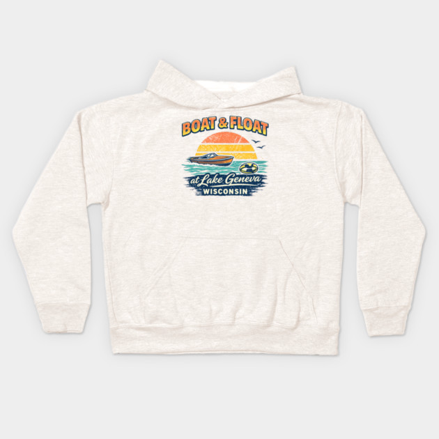 Boat and Float at Lake Geneva, Wisconsin Kids Hoodie by CrazyGirl