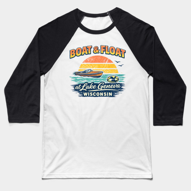 Boat and Float at Lake Geneva, Wisconsin Baseball T-Shirt by CrazyGirl