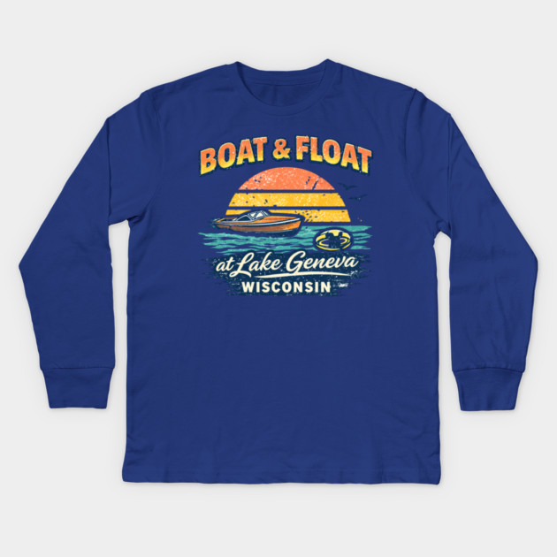 Boat and Float at Lake Geneva, Wisconsin Kids Long Sleeve T-Shirt by CrazyGirl
