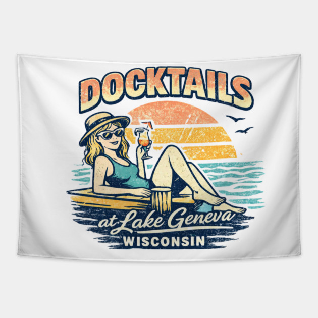 Docktails at Lake Geneva, Wisconsin Tapestry by CrazyGirl