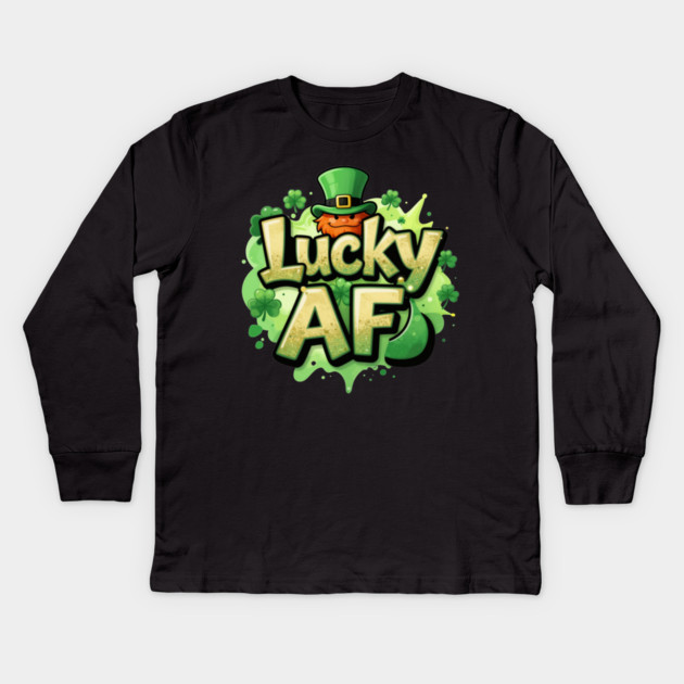 Lucky AF T-Shirt | Bold Statement Streetwear Graphic Tee | Confident Urban Style Kids Long Sleeve T-Shirt by Muhammad Naveed Khan