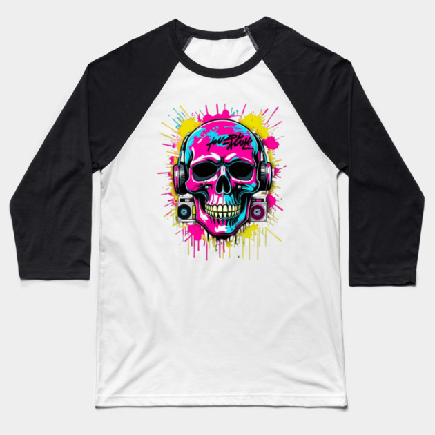 Cool Skull T-Shirt | Edgy Streetwear Graphic Tee | Urban Dark Style Baseball T-Shirt by Muhammad Naveed Khan