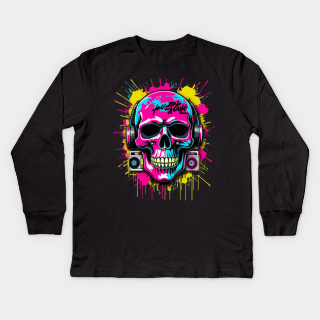 Cool Skull T-Shirt | Edgy Streetwear Graphic Tee | Urban Dark Style Kids Long Sleeve T-Shirt by Muhammad Naveed Khan