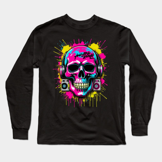 Cool Skull T-Shirt | Edgy Streetwear Graphic Tee | Urban Dark Style Long Sleeve T-Shirt by Muhammad Naveed Khan