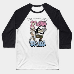 Thug Life Cartoon Shirt - Retro Gangster Wolf Pin Up Parody Baseball T-Shirt