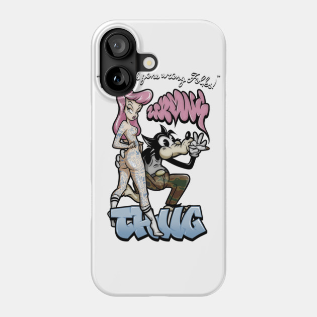 Thug Life Cartoon Shirt - Retro Gangster Wolf Pin Up Parody Phone Case by Wrong