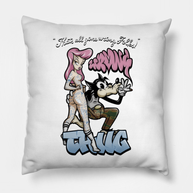 Thug Life Cartoon Shirt - Retro Gangster Wolf Pin Up Parody Pillow by Wrong
