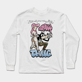 Thug Life Cartoon Shirt - Retro Gangster Wolf Pin Up Parody Long Sleeve T-Shirt