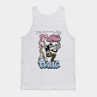 Thug Life Cartoon Shirt - Retro Gangster Wolf Pin Up Parody Tank Top