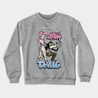 Thug Life Cartoon Shirt - Retro Gangster Wolf Pin Up Parody Crewneck Sweatshirt