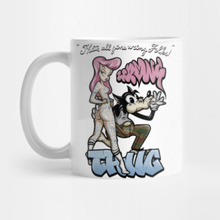 Thug Life Cartoon Shirt - Retro Gangster Wolf Pin Up Parody Mug