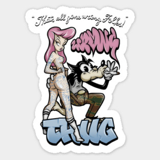 Thug Life Cartoon Shirt - Retro Gangster Wolf Pin Up Parody Magnet