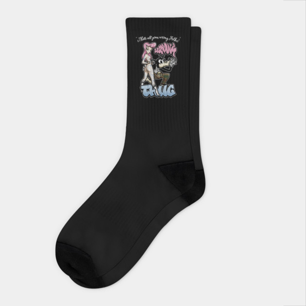 Thug Life Cartoon Shirt - Retro Graffiti Wolf & Pin Up Parody Socks by Wrong