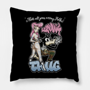 Thug Life Cartoon Shirt - Retro Graffiti Wolf & Pin Up Parody Pillow