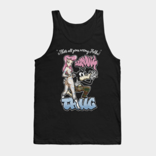 Thug Life Cartoon Shirt - Retro Graffiti Wolf & Pin Up Parody Tank Top